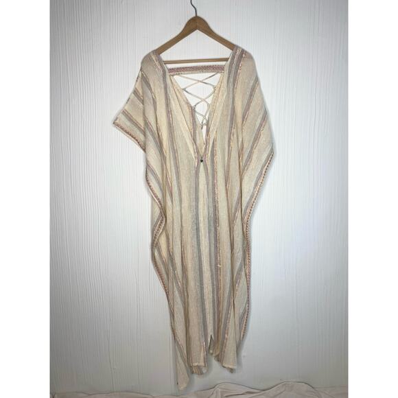 Z&L Golden Slumbers Metallic Stripe Cotton Kaftan Dress NWT US MEDIUM/LARGE - Picture 11 of 16